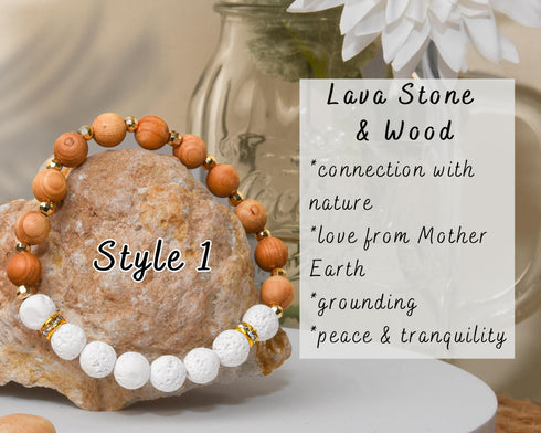 Grounding Boho Bracelet Stack, Lava Stone, Selenite, Howlite, Wood